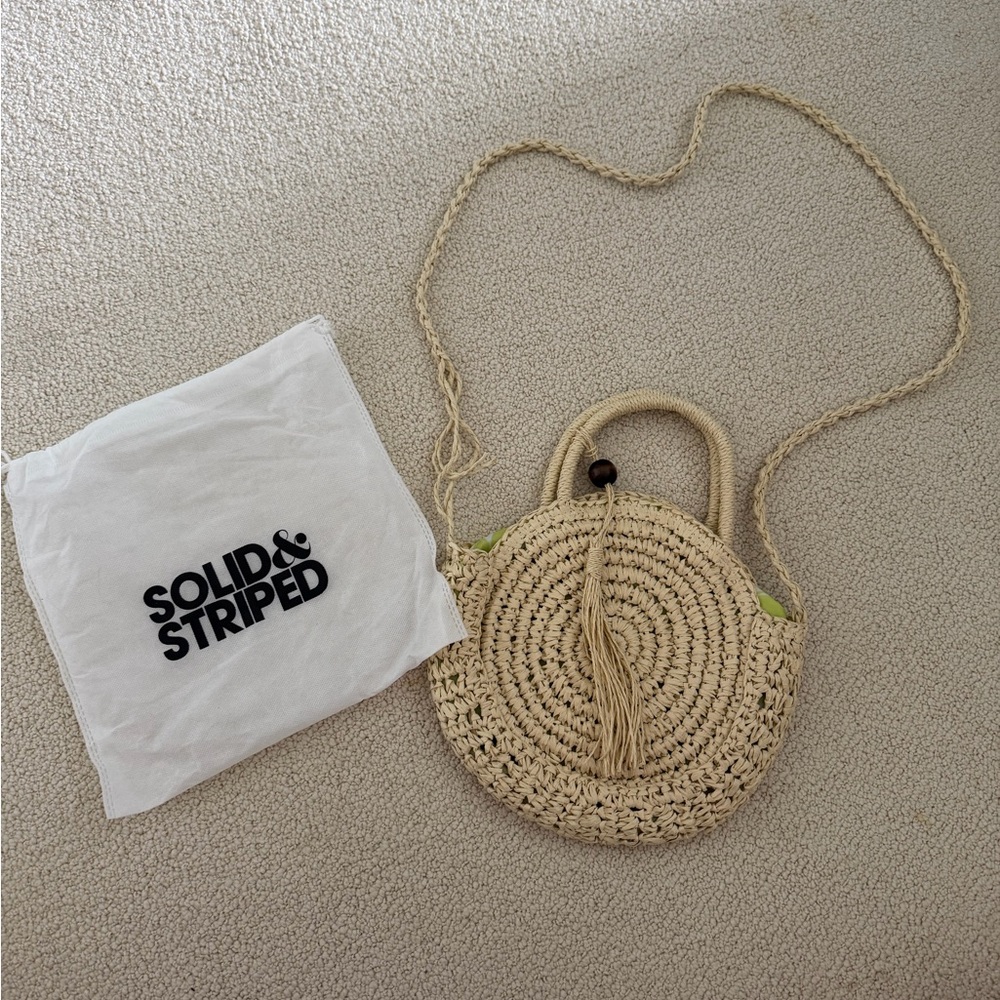 SOLID & STRIPED Round Straw Crossbody with Tassel